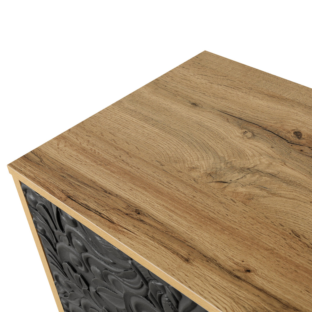 65-inch black carved TV stand lifestyle view