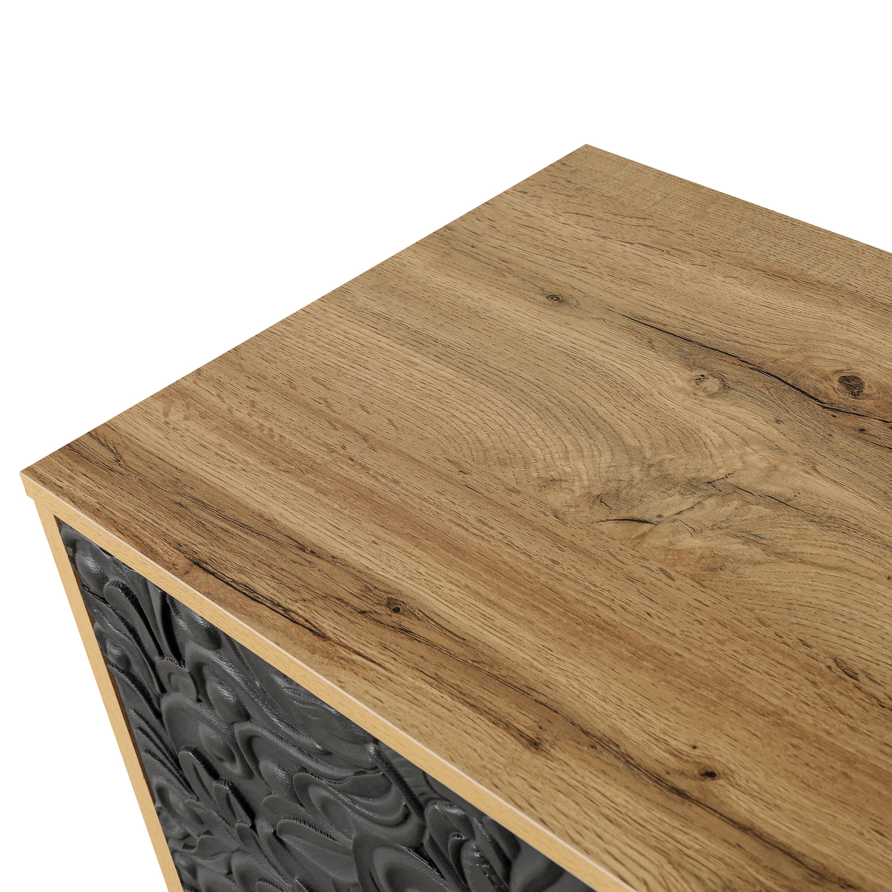65-inch black carved TV stand lifestyle view
