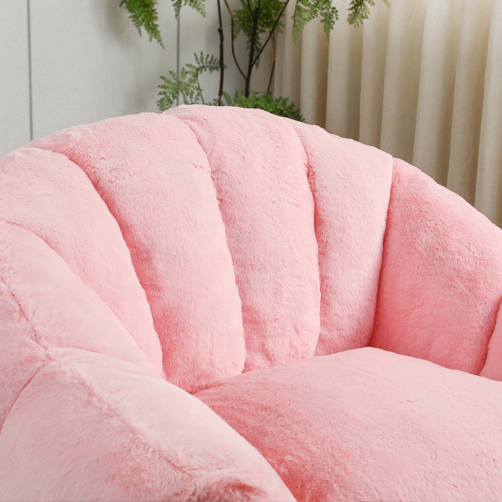 Pink faux fur bean bag top view