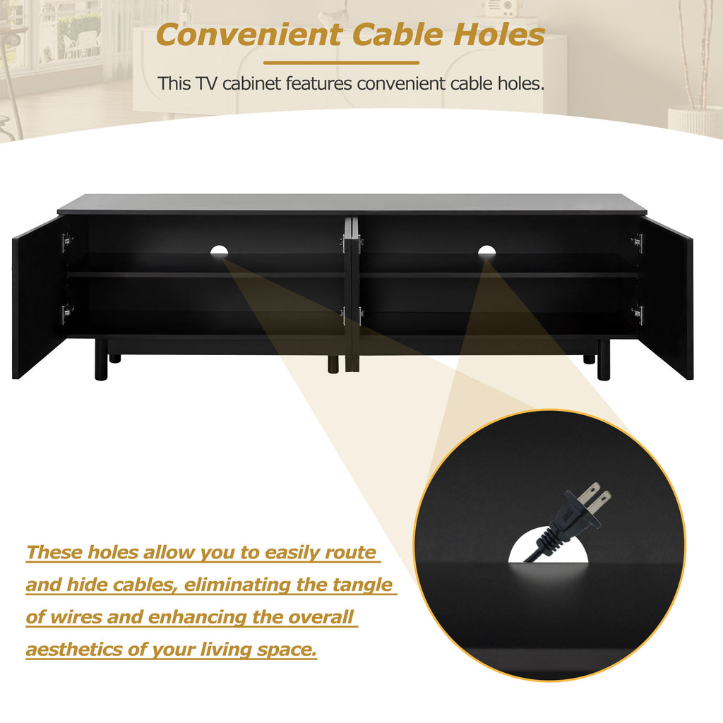 Arch cabinet door detail on black TV stand