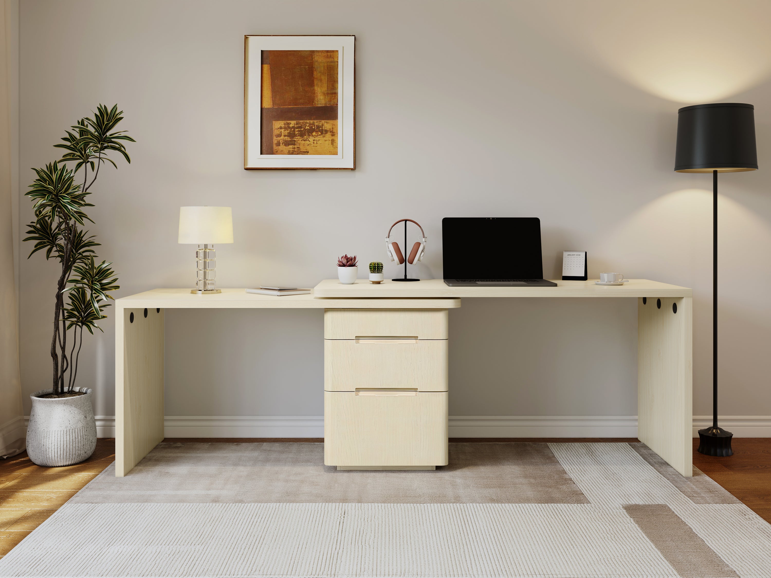 Executive desk side profile with drawer stack