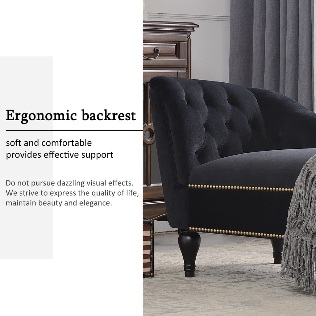Compact 58-inch black velvet chaise lounge