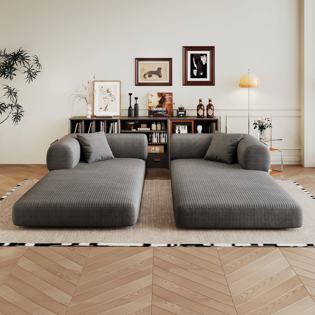 Corduroy Compression Convertible Floor Sofa Bed — Modular Loveseat, 78.8" Wide