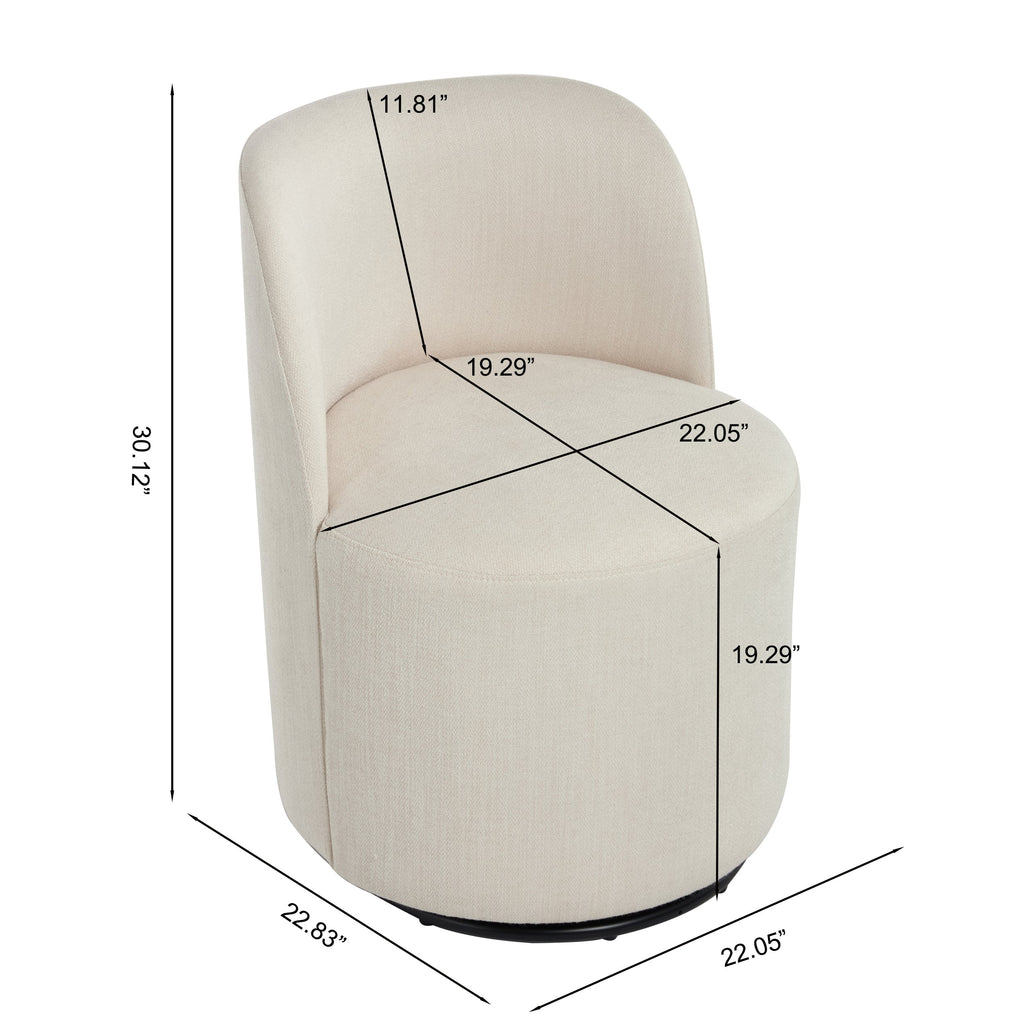 Set Of 1 Upholstered Kitchen & Dining Room Barrel Chair, Mid Century Modern Round Linen Dining Chair, 360 Degree Swivel Comfy Armless Accent Makeup Vanity Side Chair for Bedroom Living Room
