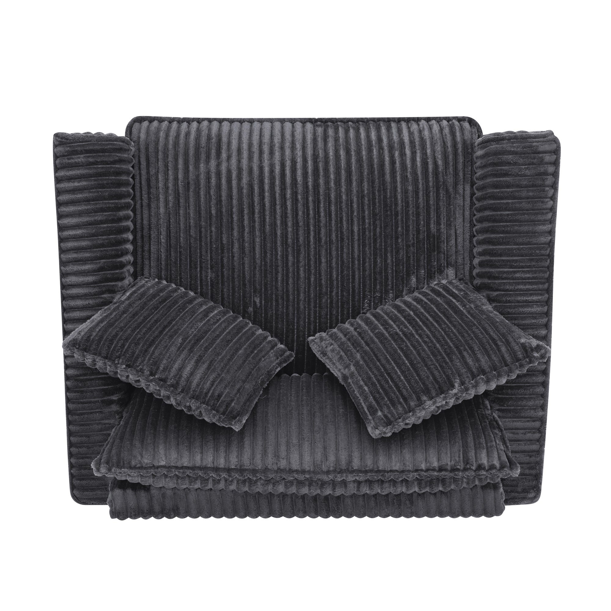 Gray tufted lazy sofa chair in bedroom corner