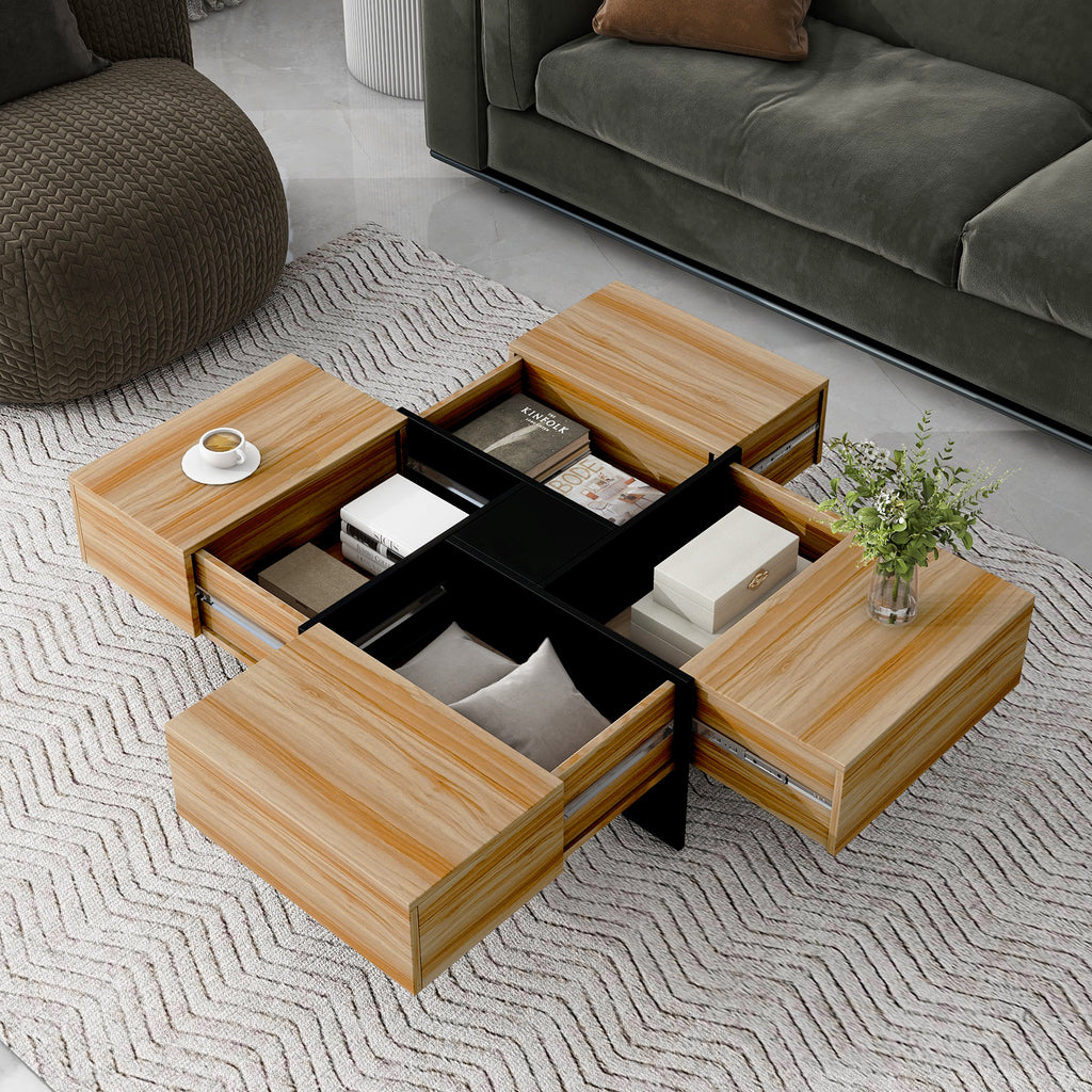 Square sliding top coffee table hidden storage — angle view