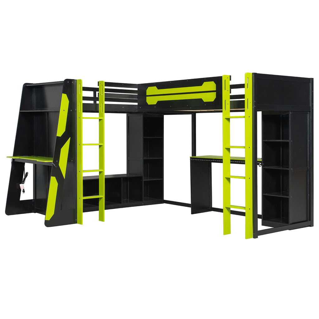 Space-saving gaming bedroom setup with dual twin beds