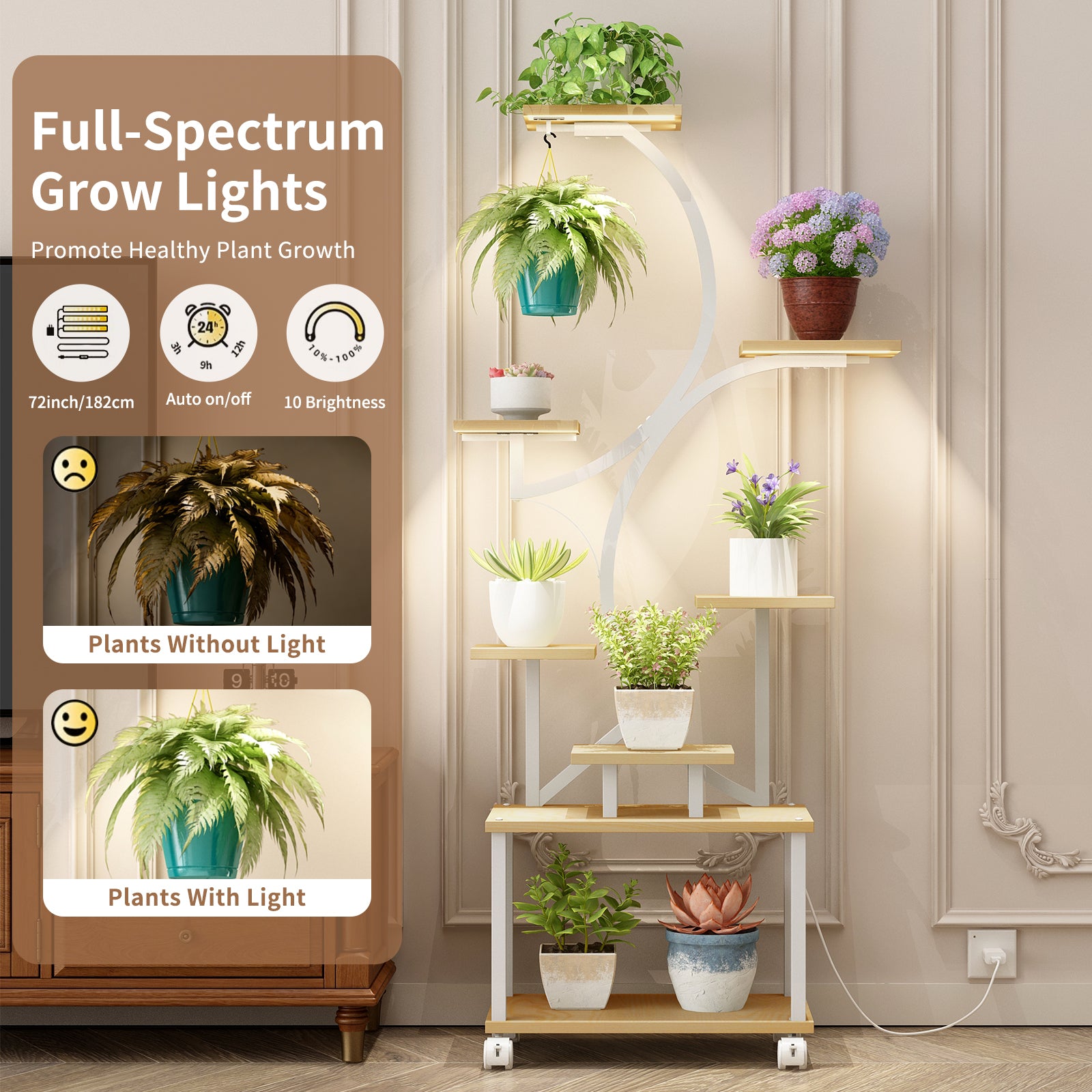 S-shaped curved plant stand multiple tier shelving overview