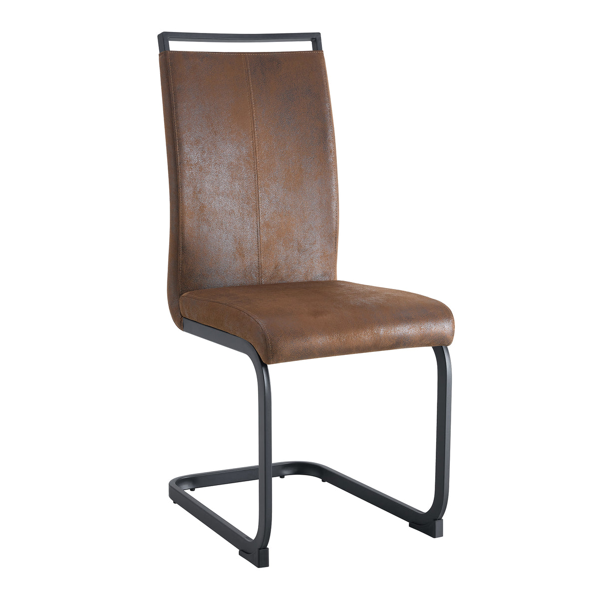 Set of 2 Vintage Brown Tech Fabric Dining Chairs with Ergonomic Backrest, Brown+Black, Fabric+Metal, 39.3' High