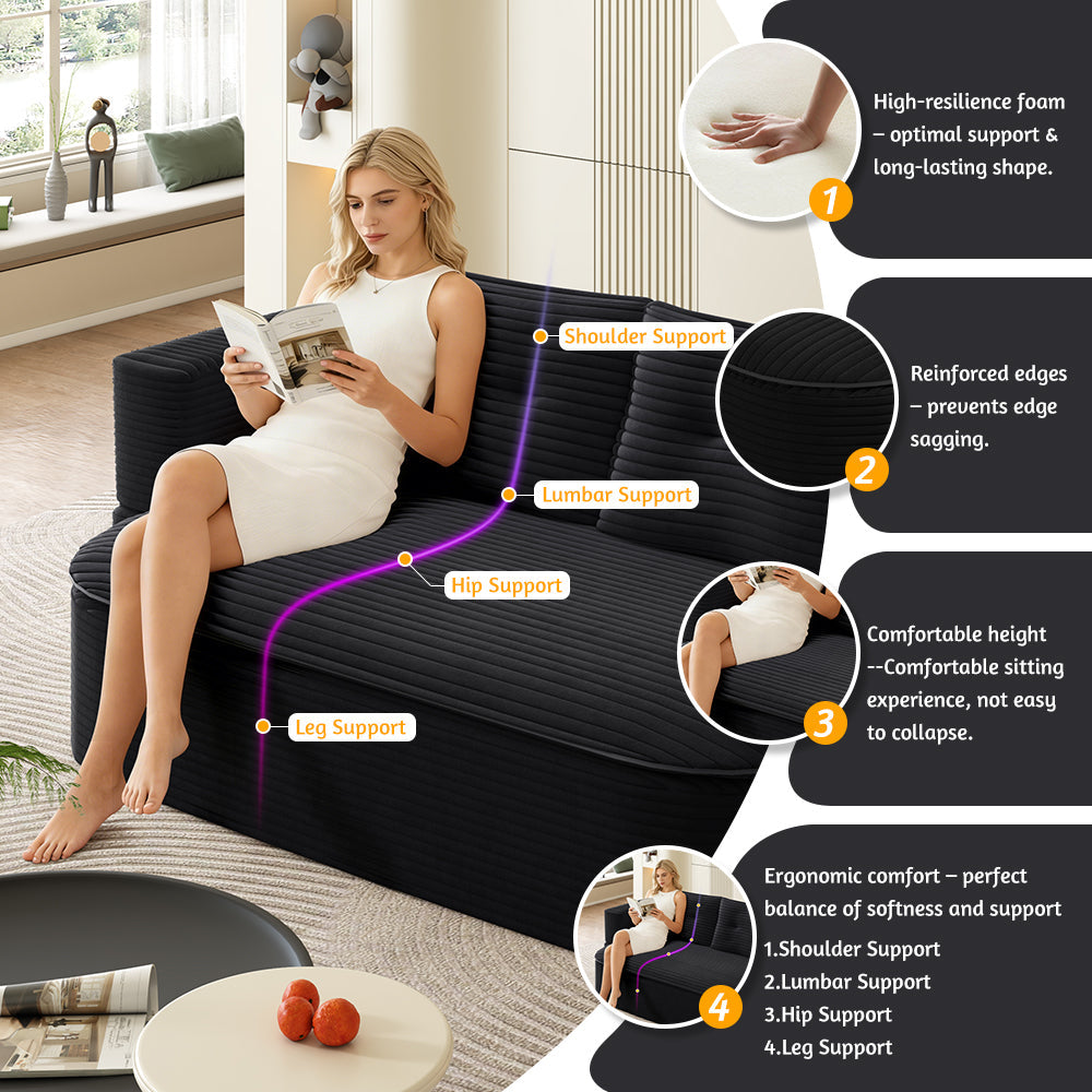 78.7' Modern 2-in-1 Foldable Sofa with Functional Blanket and 2 Soft Pillows,Comfortable Plush Corduroy Fabric Sofa,Convertible Sleeper Sofa Bed,Deep Seat Sofa Couch for Living Room,Bedroom,Baby Pink