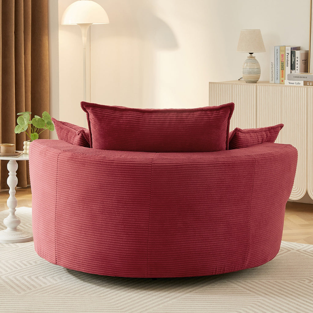 Corduroy Swivel Barrel Chair — 360° with Removable Pillows