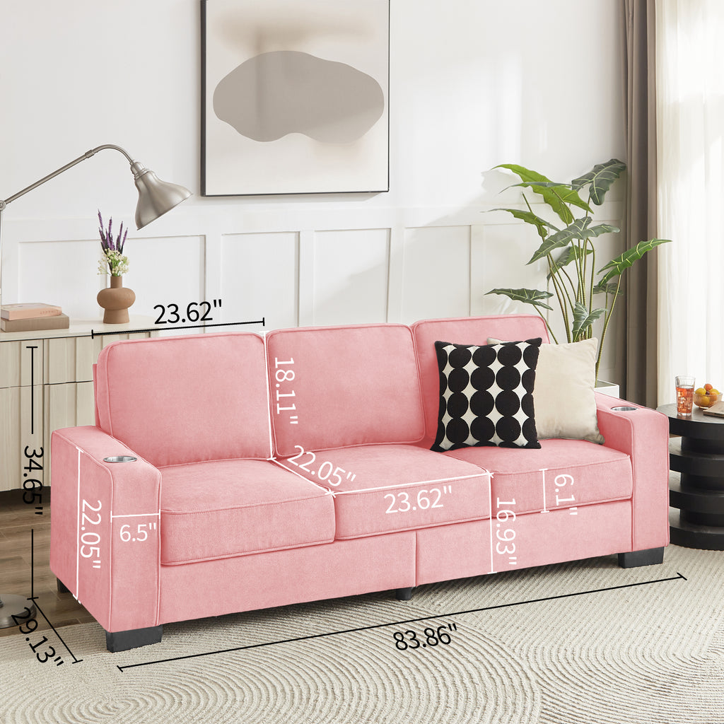 Pink 3-seater sofa front three-quarter view