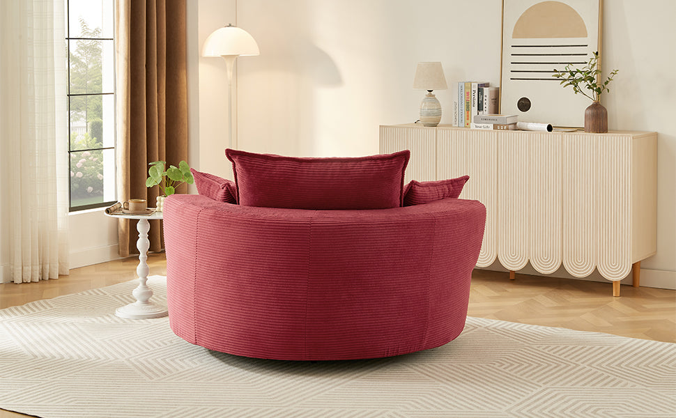 Corduroy Swivel Barrel Chair — 360° with Removable Pillows