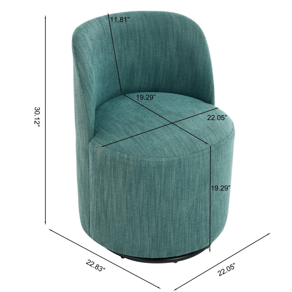 Set Of 1 Upholstered Kitchen & Dining Room Barrel Chair, Mid Century Modern Round Linen Dining Chair, 360 Degree Swivel Comfy Armless Accent Makeup Vanity Side Chair for Bedroom Living Room