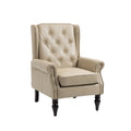Camel PU leather accent armchair with wood legs — front view