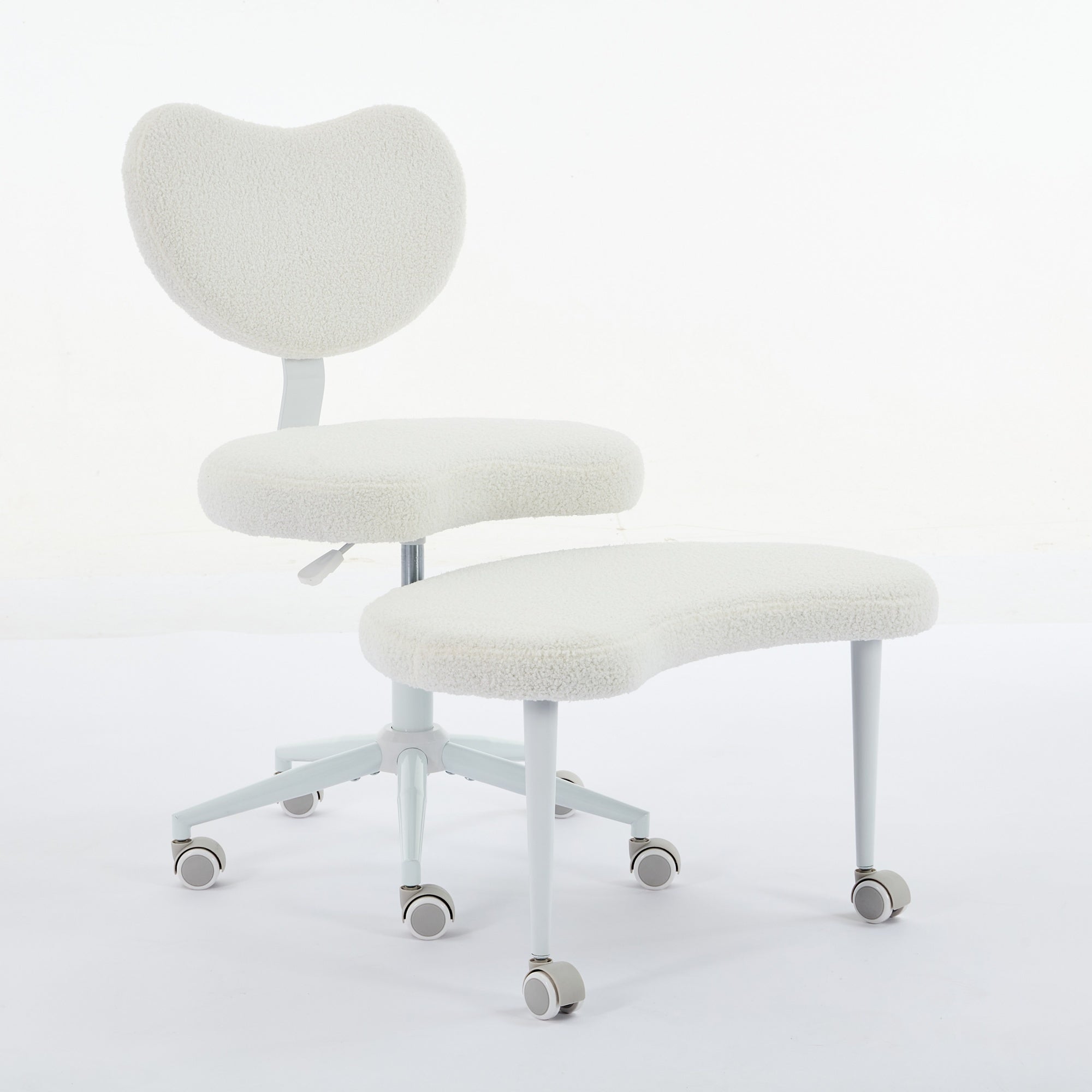Cross-legged desk chair with caster wheels side profile