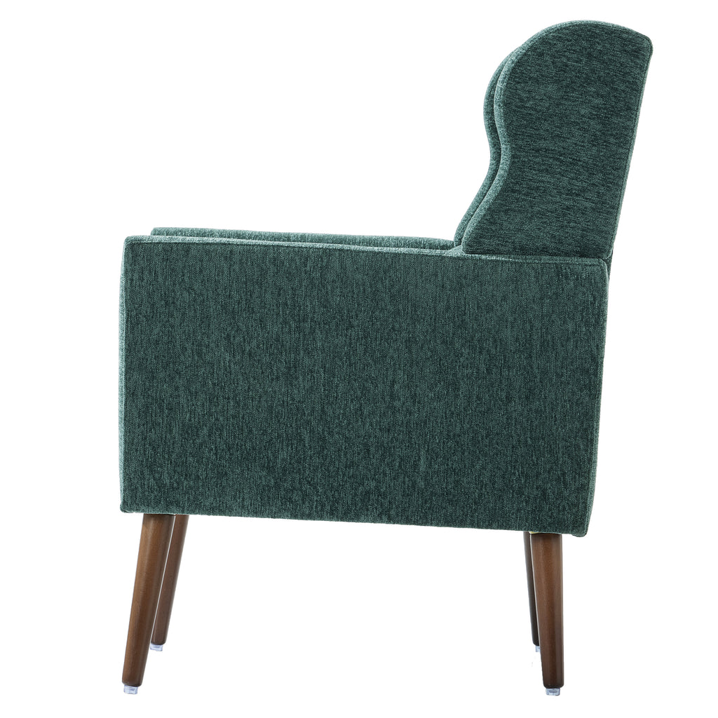 Blackish green accent chair back and arms detail
