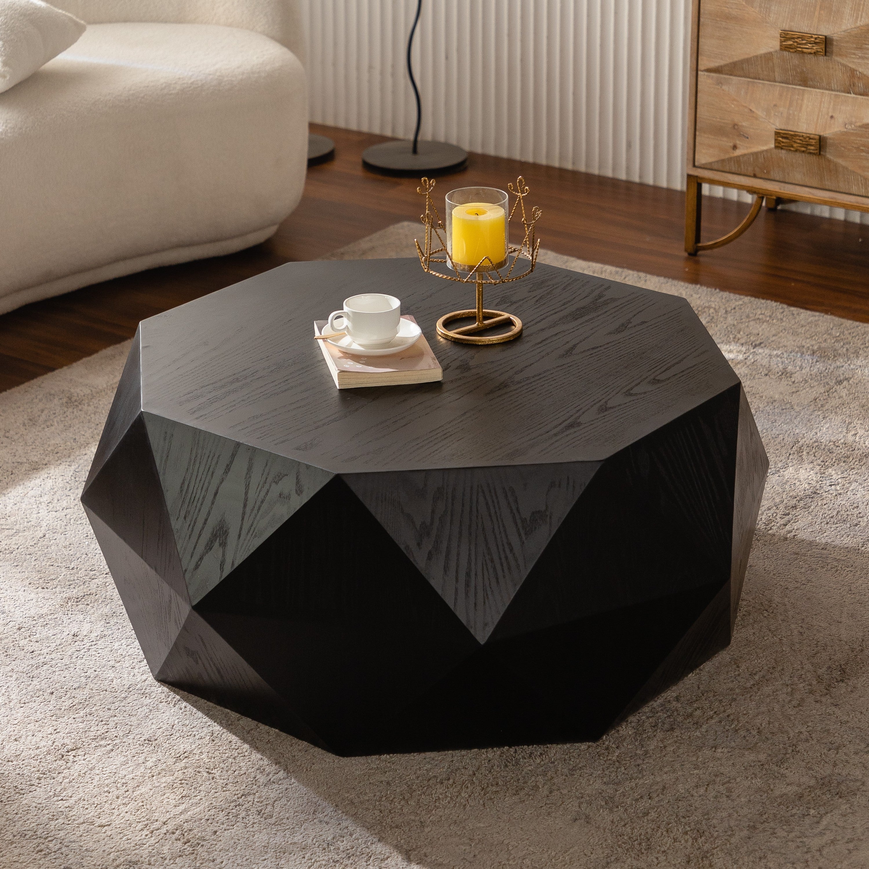 Black embossed retro coffee table relief pattern — front view