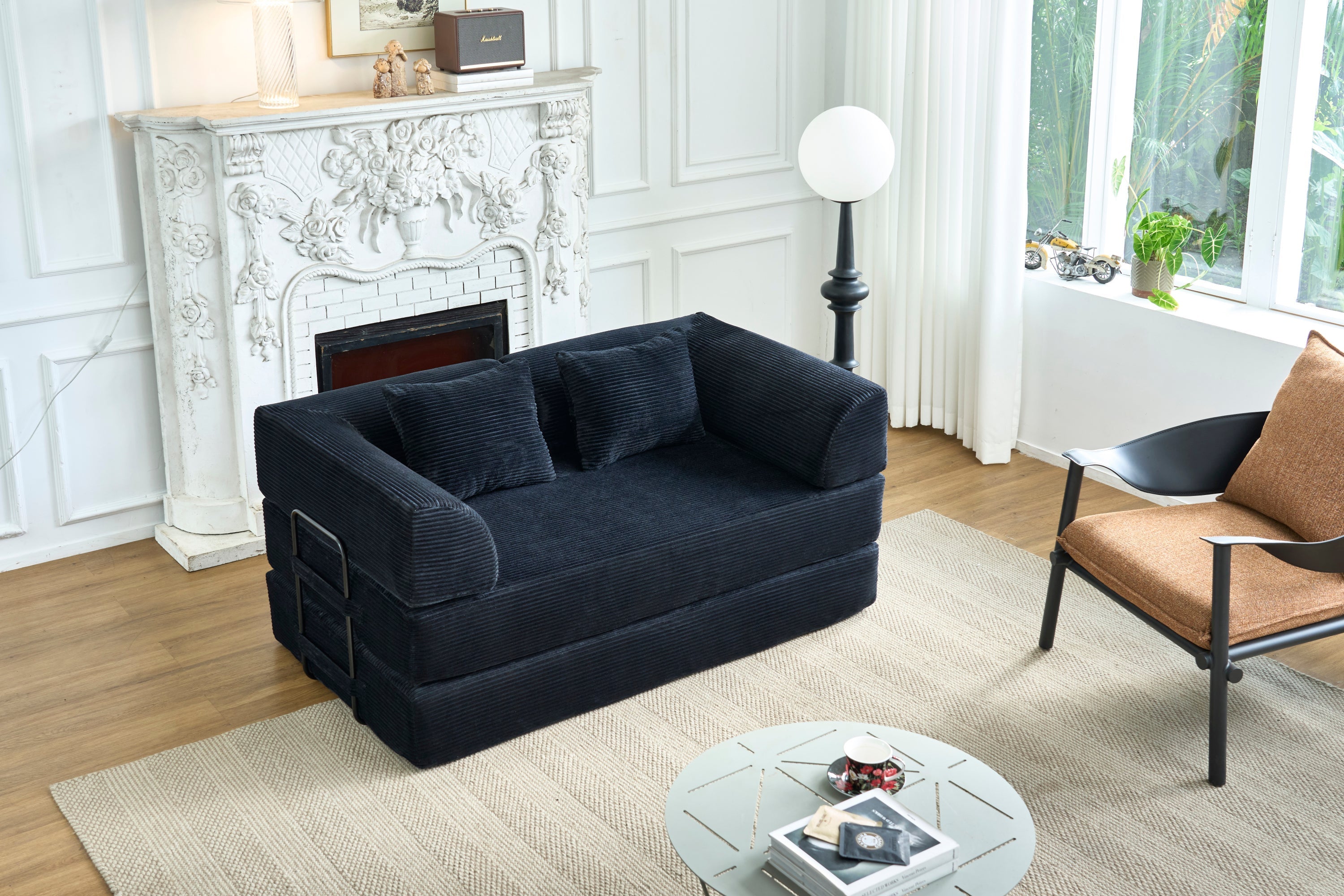 Convertible Sleeper Sofa Bed, Corduroy Folding Mattress Couch with Fixed-Shape Frame, Floor Sofa Lounge Couch Boneless Sofa for Living Room Bedroom, Light Gray