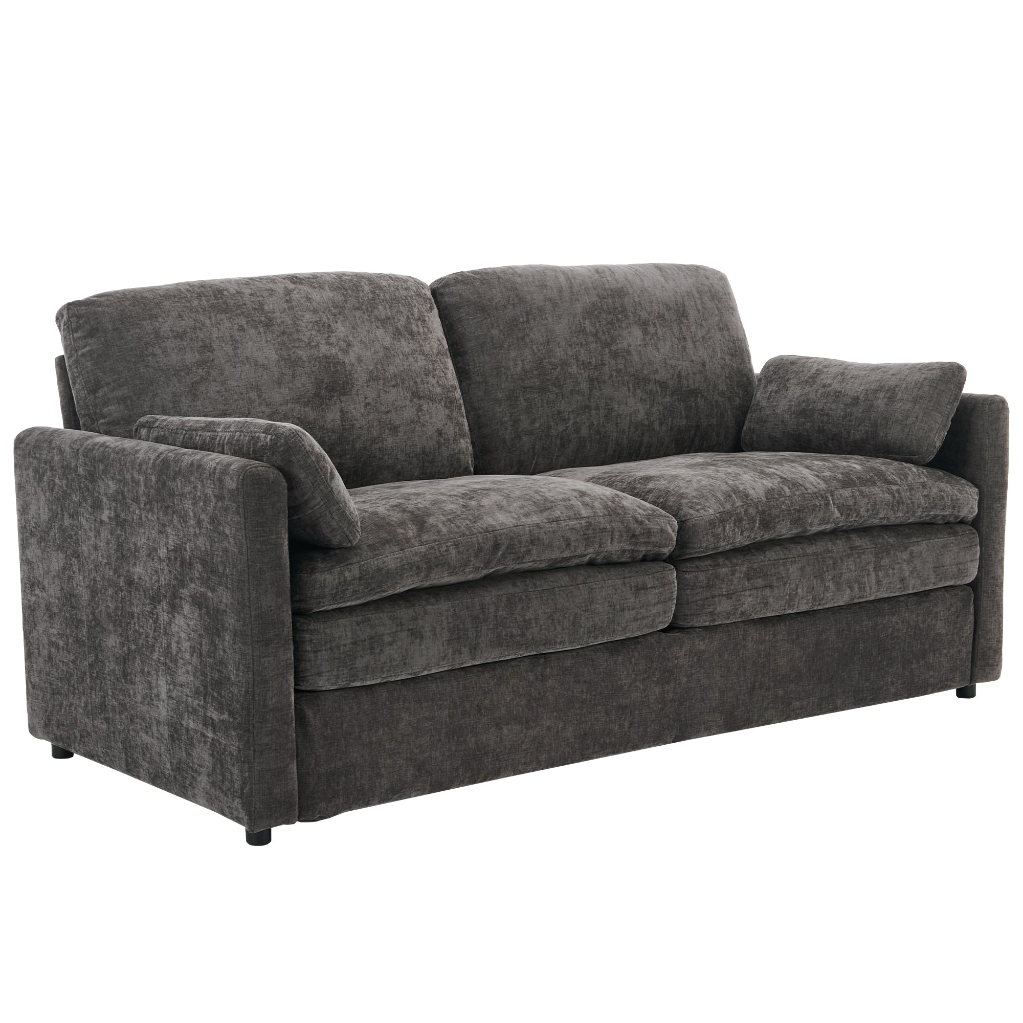 Gray chenille loveseat sofa with double cushion — front view