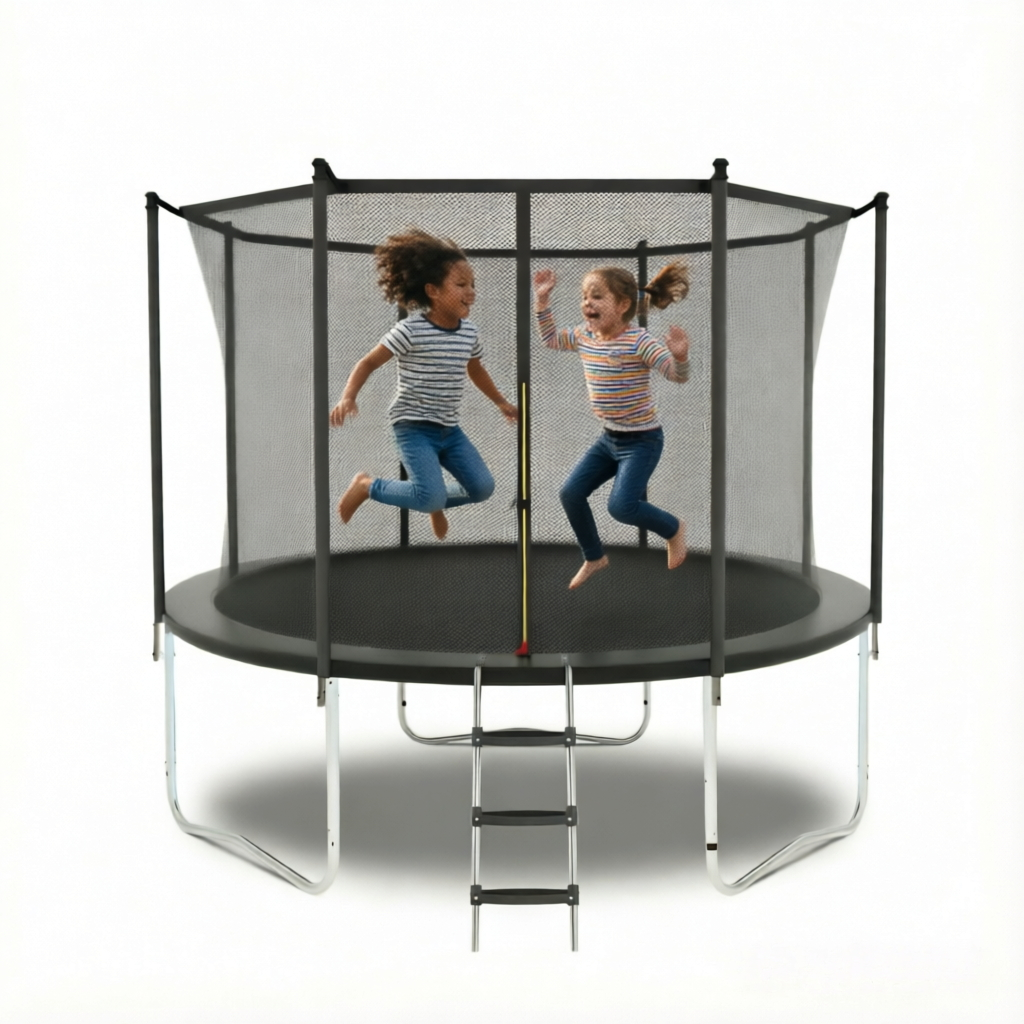 Kids trampoline black frame angle view