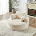 Beige corduroy fluffy single seat chair — front view