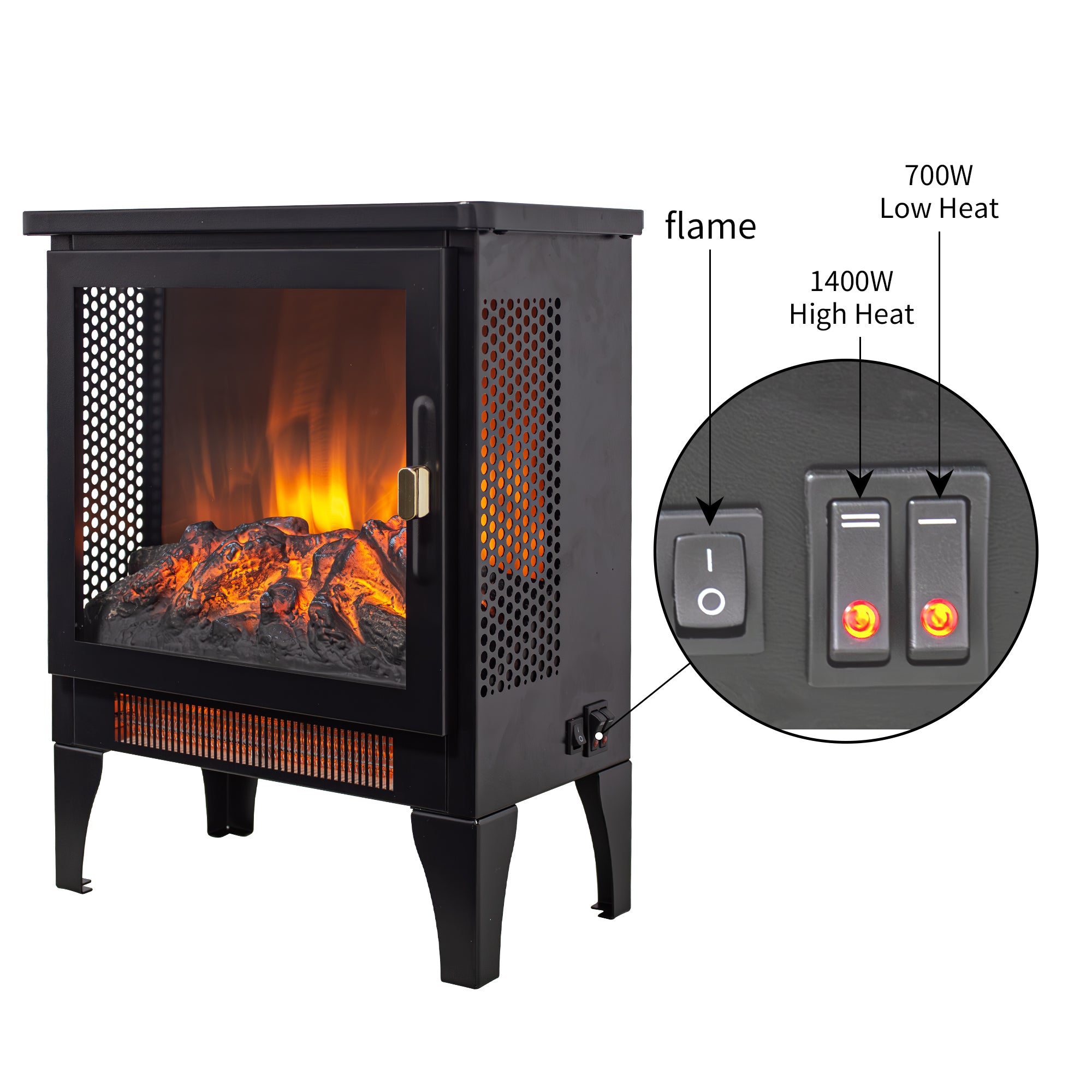 Electric fireplace stove bottom heating vent grille with flame effect