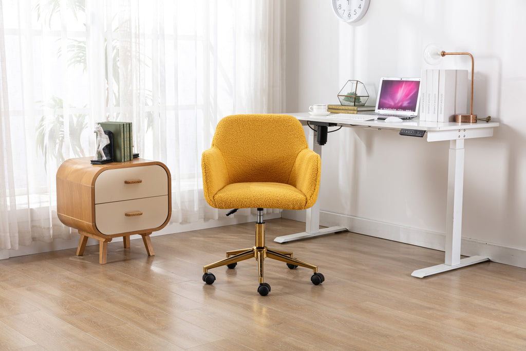 Teddy Office Chair — Adjustable Height with Gold Metal Base & Wheels
