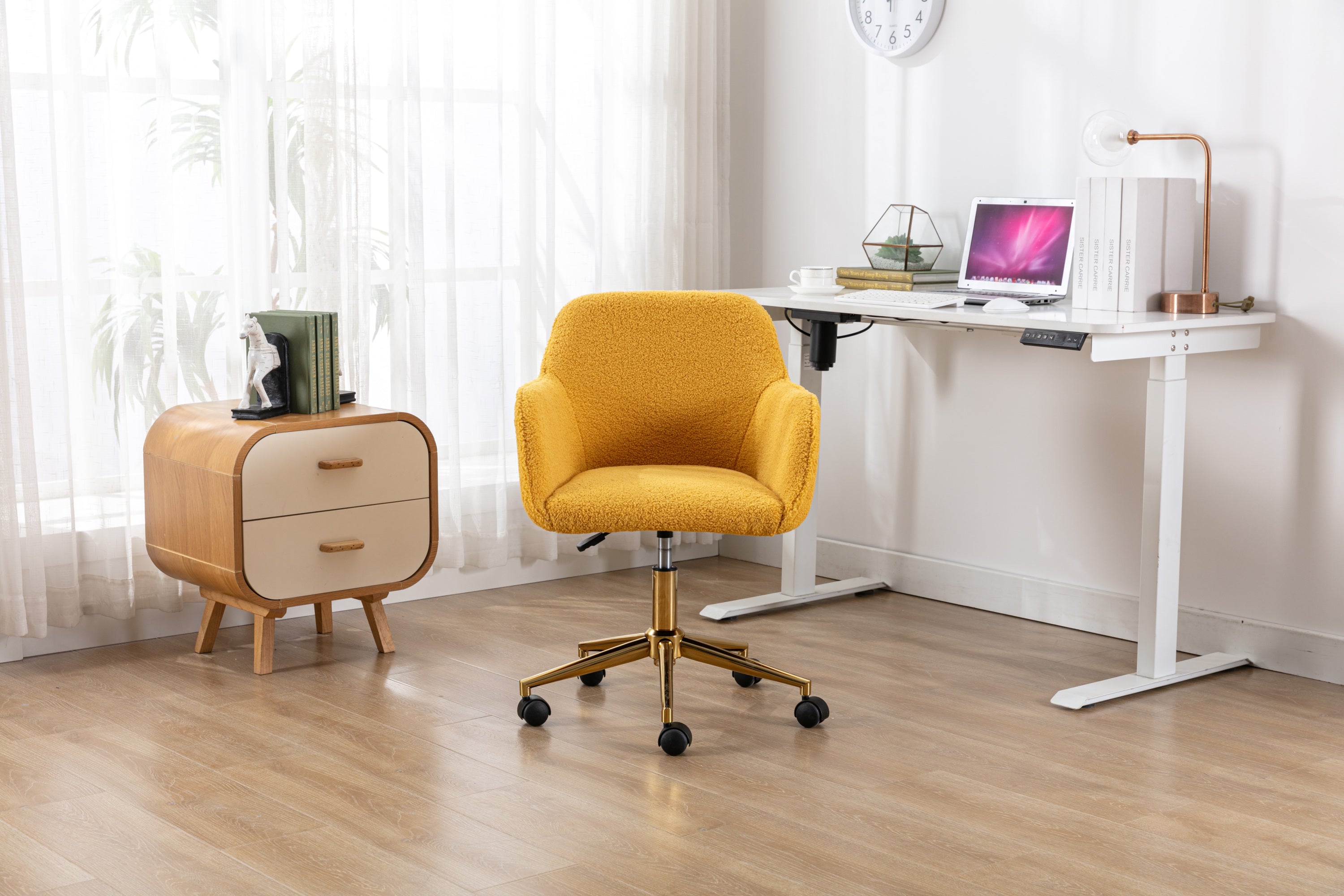 Teddy Office Chair — Adjustable Height with Gold Metal Base & Wheels
