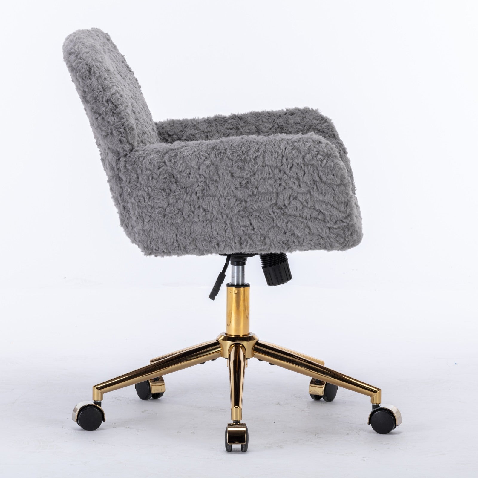 Faux Fur Office Chair — 40° Reclining with Gold Metal Base & Wheels