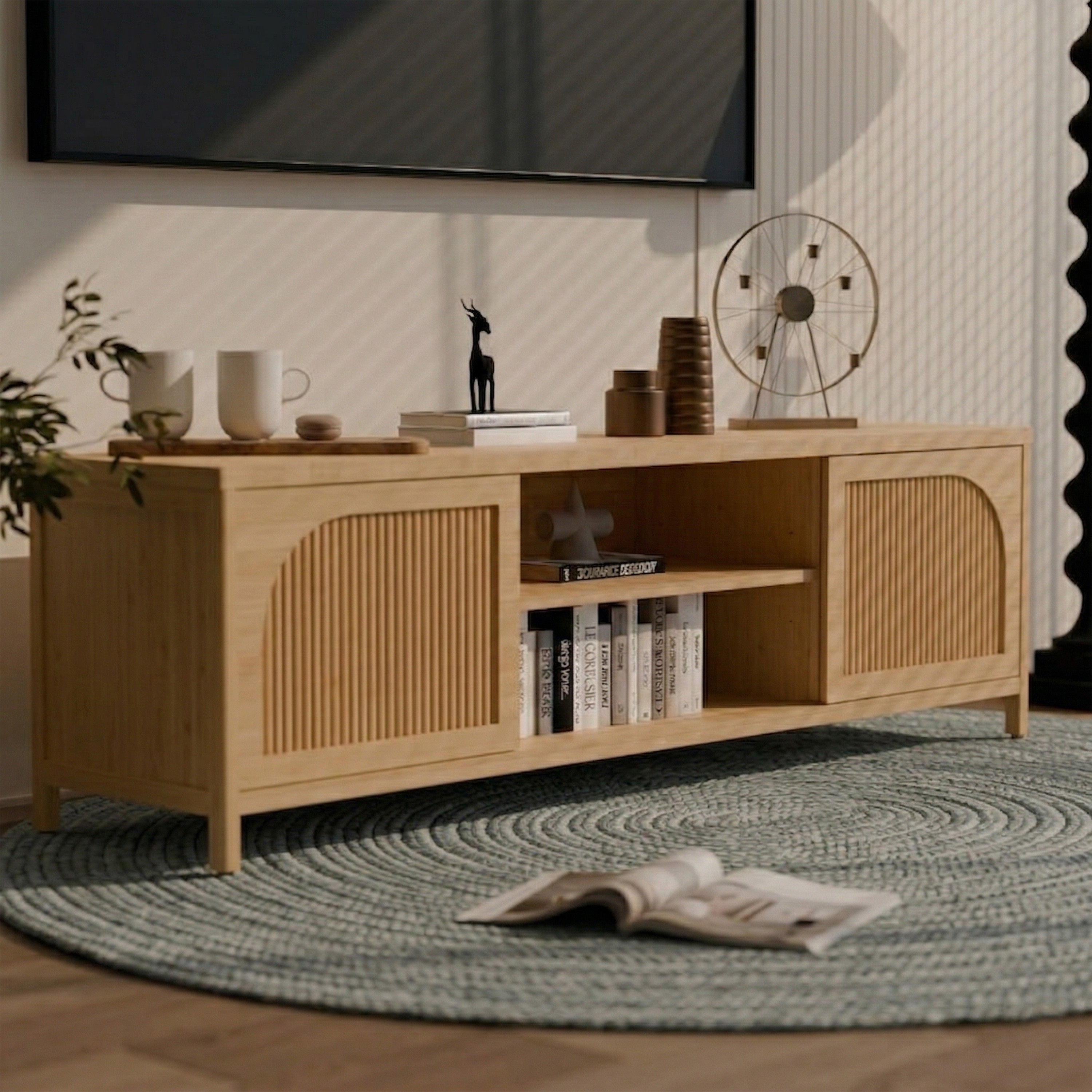 Bamboo media console wide tabletop for 65 inch TV