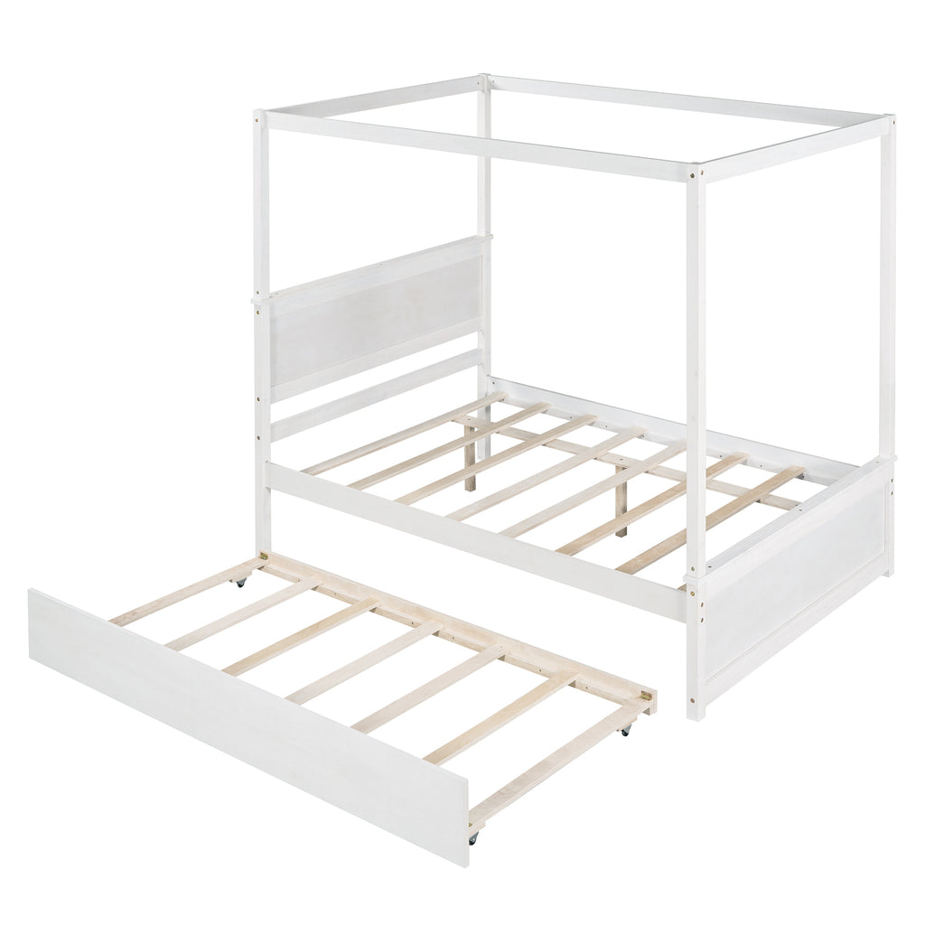 Canopy bed with pull-out trundle — side view