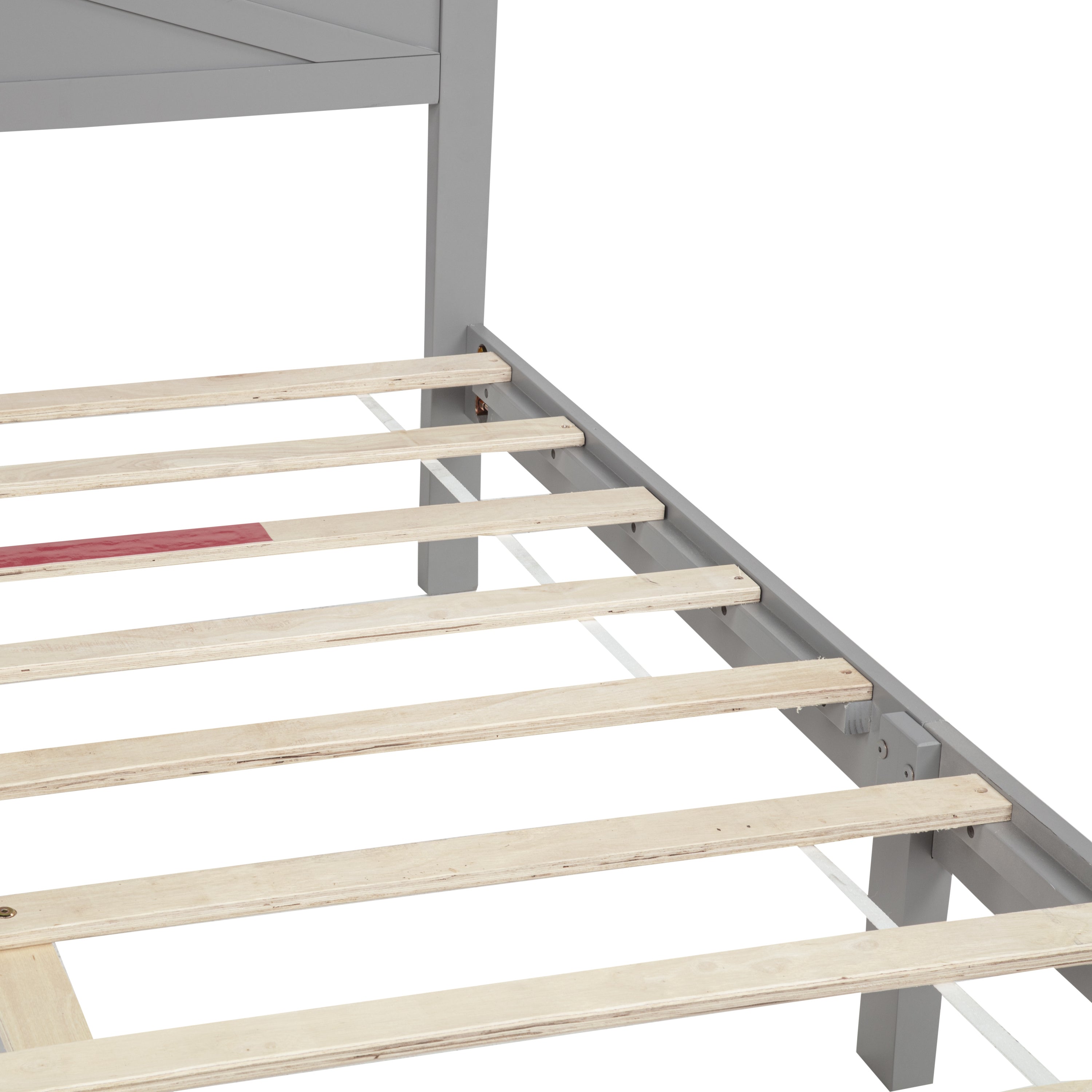 Farmhouse Style Queen Size Bed with Barn Door Designed Headboard and Footboard, Pinewood Bed with Strengthened Bed Frame ,White