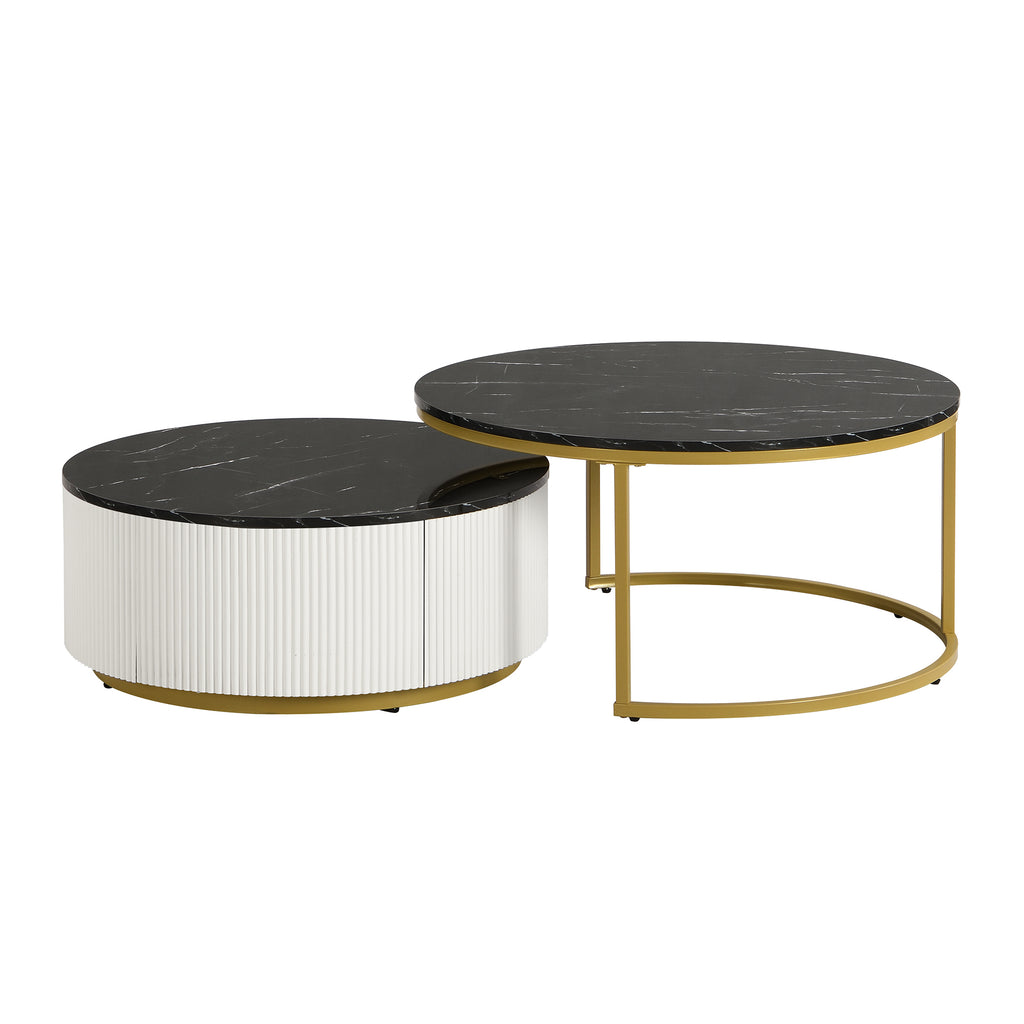 Round nesting coffee table set side profile view