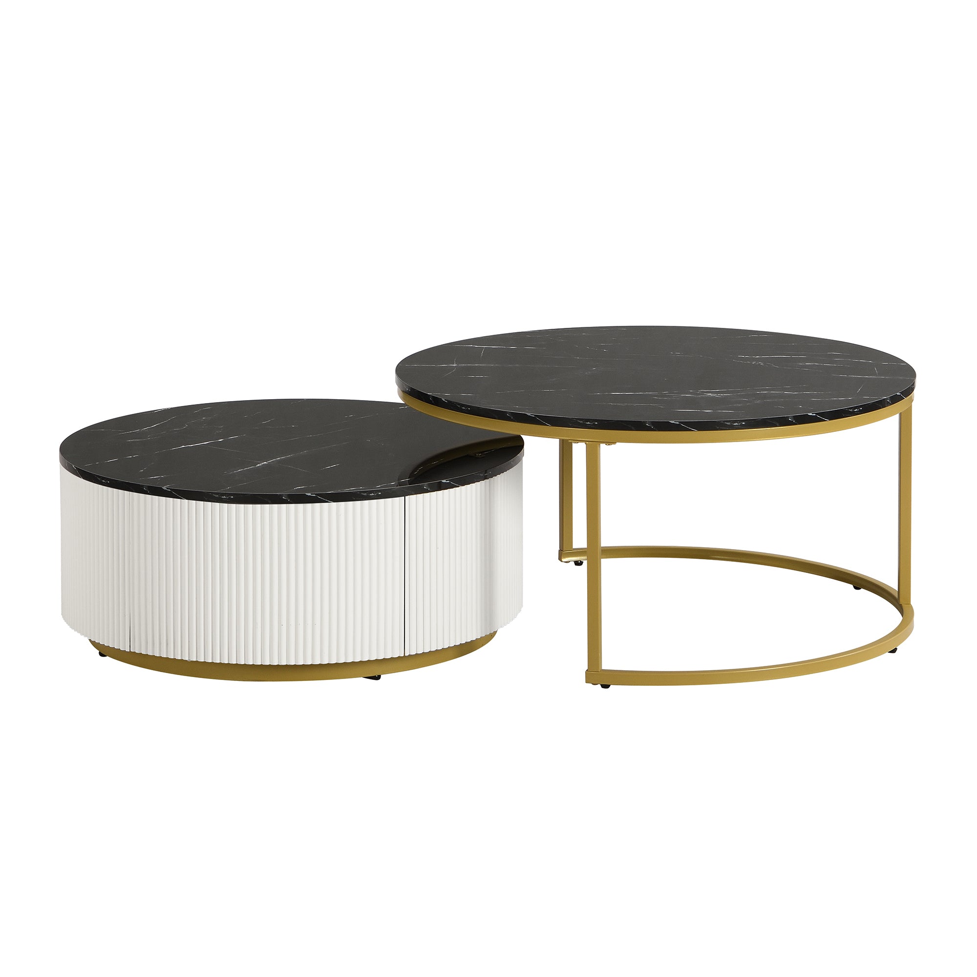 Round nesting coffee table set side profile view