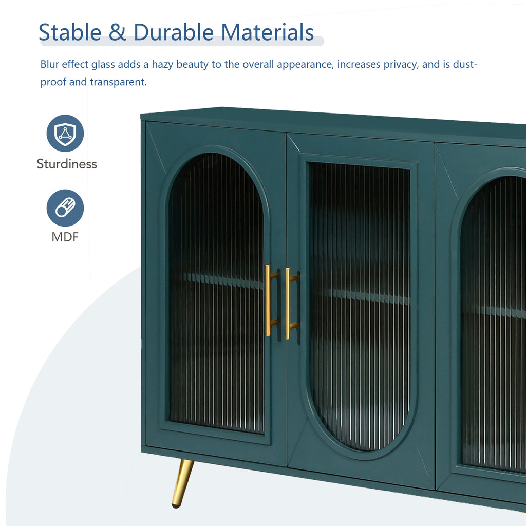Navy blue TV stand adjustable shelf three-position interior detail