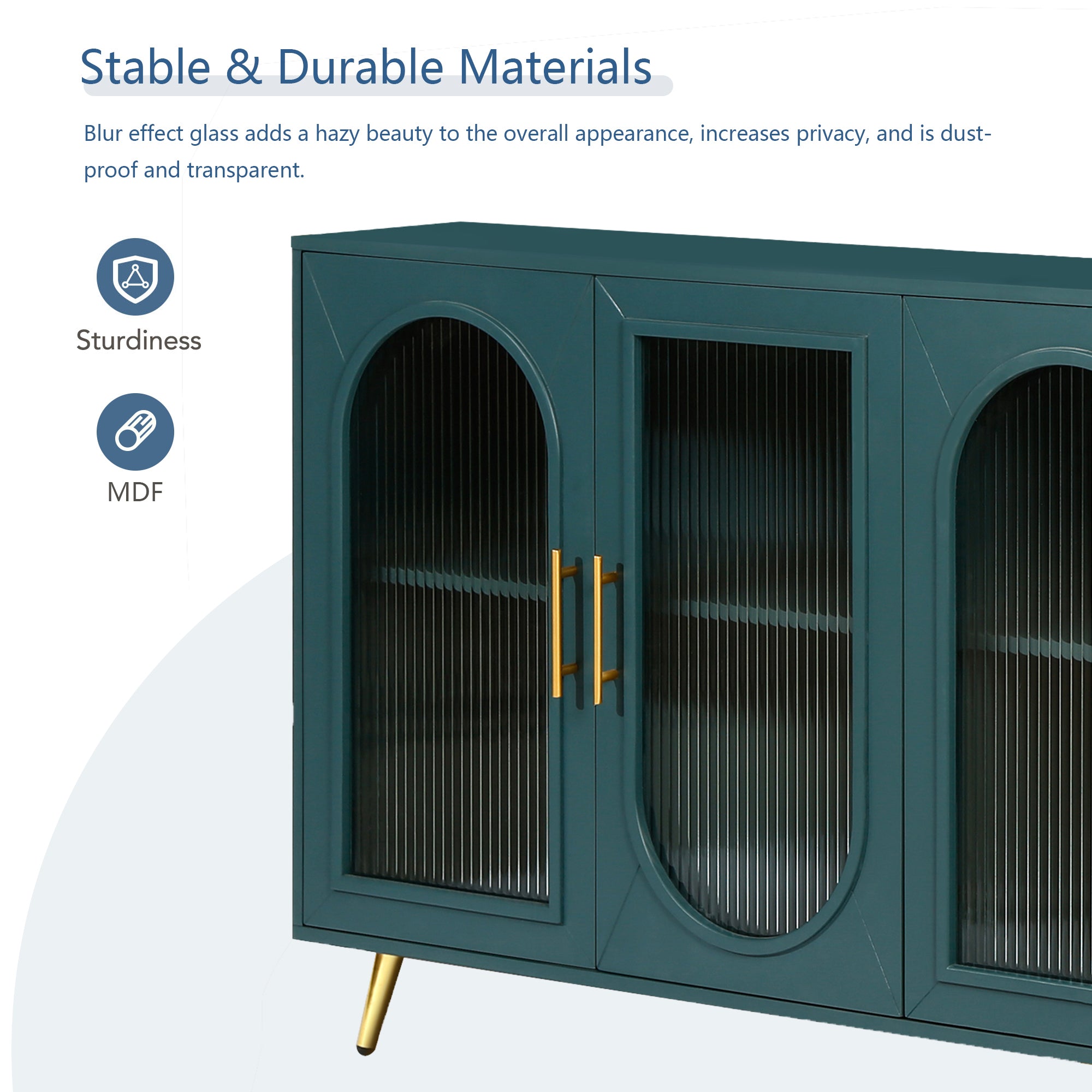Navy blue TV stand adjustable shelf three-position interior detail