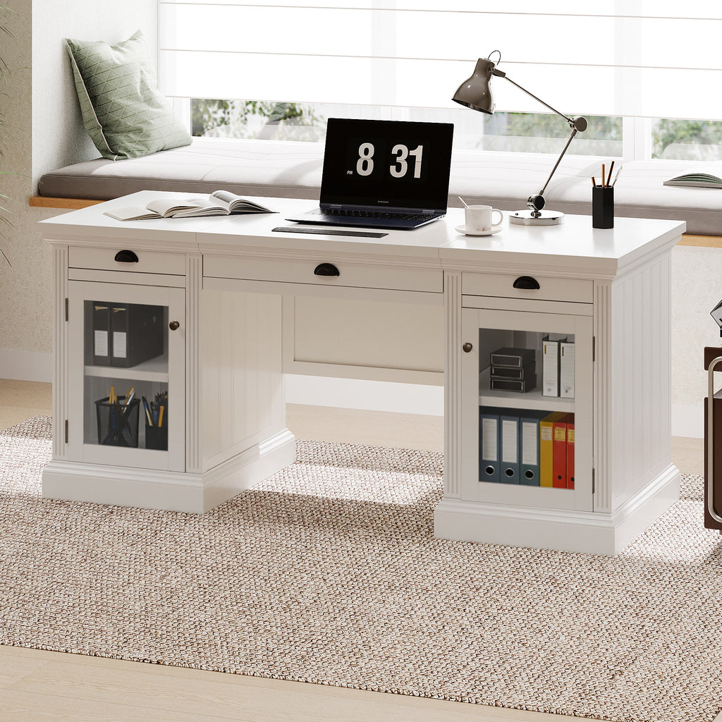Executive desk silent soft-close drawer glide detail