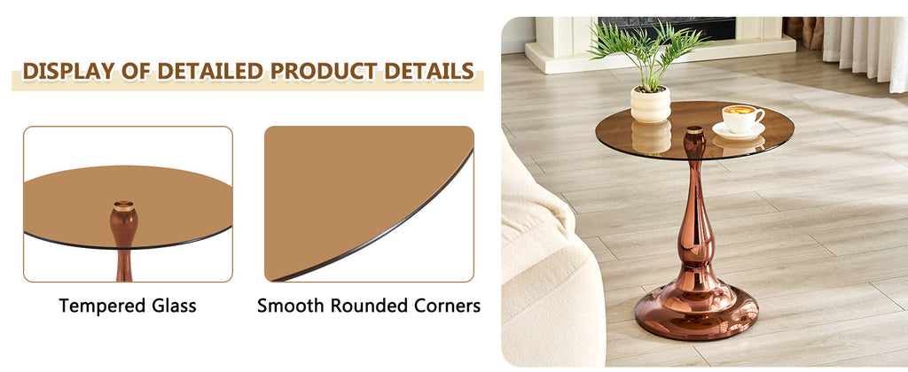 Compact round side table rose gold metal full product display