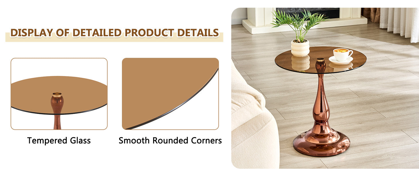 Compact round side table rose gold metal full product display