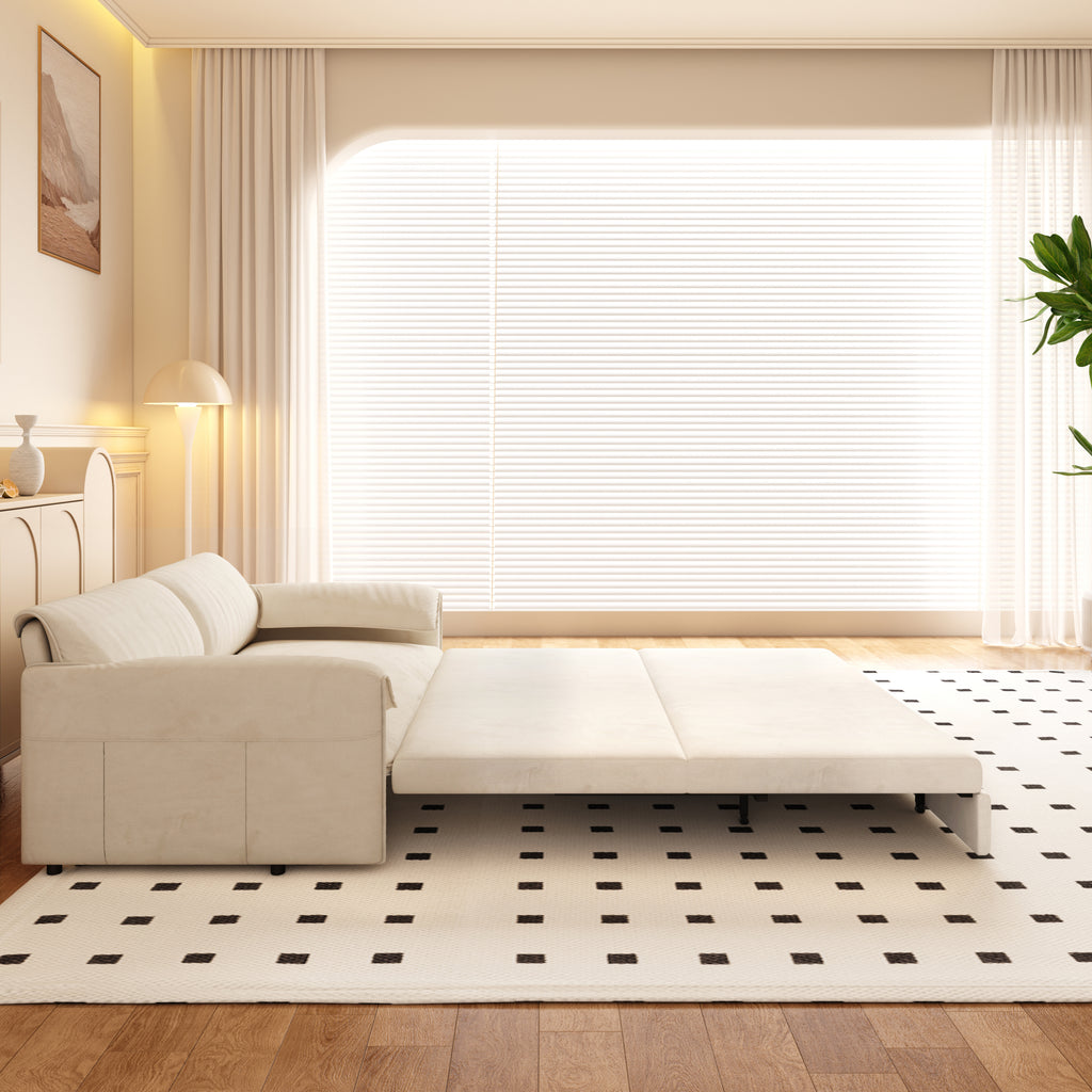 Convertible sofa bed fully extended to queen-size sleeper