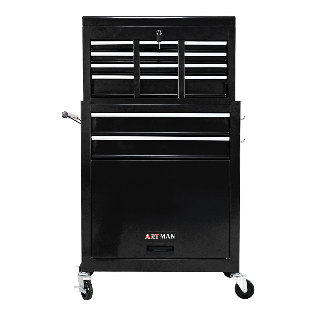 Black 8-drawer rolling tool chest with lock — front view
