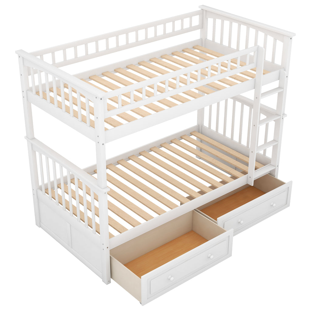 Convertible bunk bed wheeled drawer storage close-up