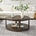 Brown round 2-tier coffee table rustic wood — front view