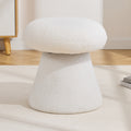 066-Teddy Fabric Soft-padded Footstool, Mushroom shaped Ottoman, Shoe-changing Stool, Makeup Stool,No Installation Required, Suitable For Bedrooms, Living Rooms, Powder Rooms Or Entrances, White