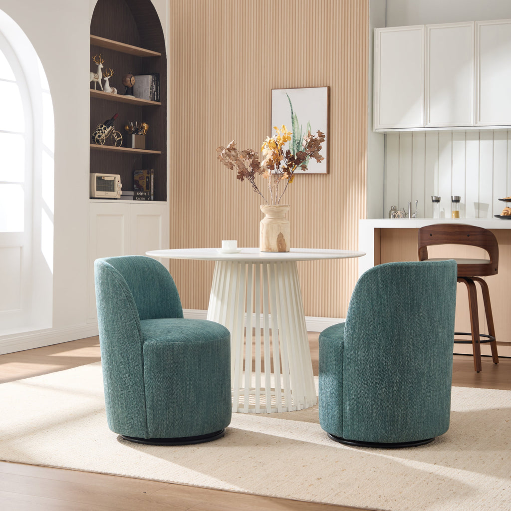 Set Of 1 Upholstered Kitchen & Dining Room Barrel Chair, Mid Century Modern Round Linen Dining Chair, 360 Degree Swivel Comfy Armless Accent Makeup Vanity Side Chair for Bedroom Living Room