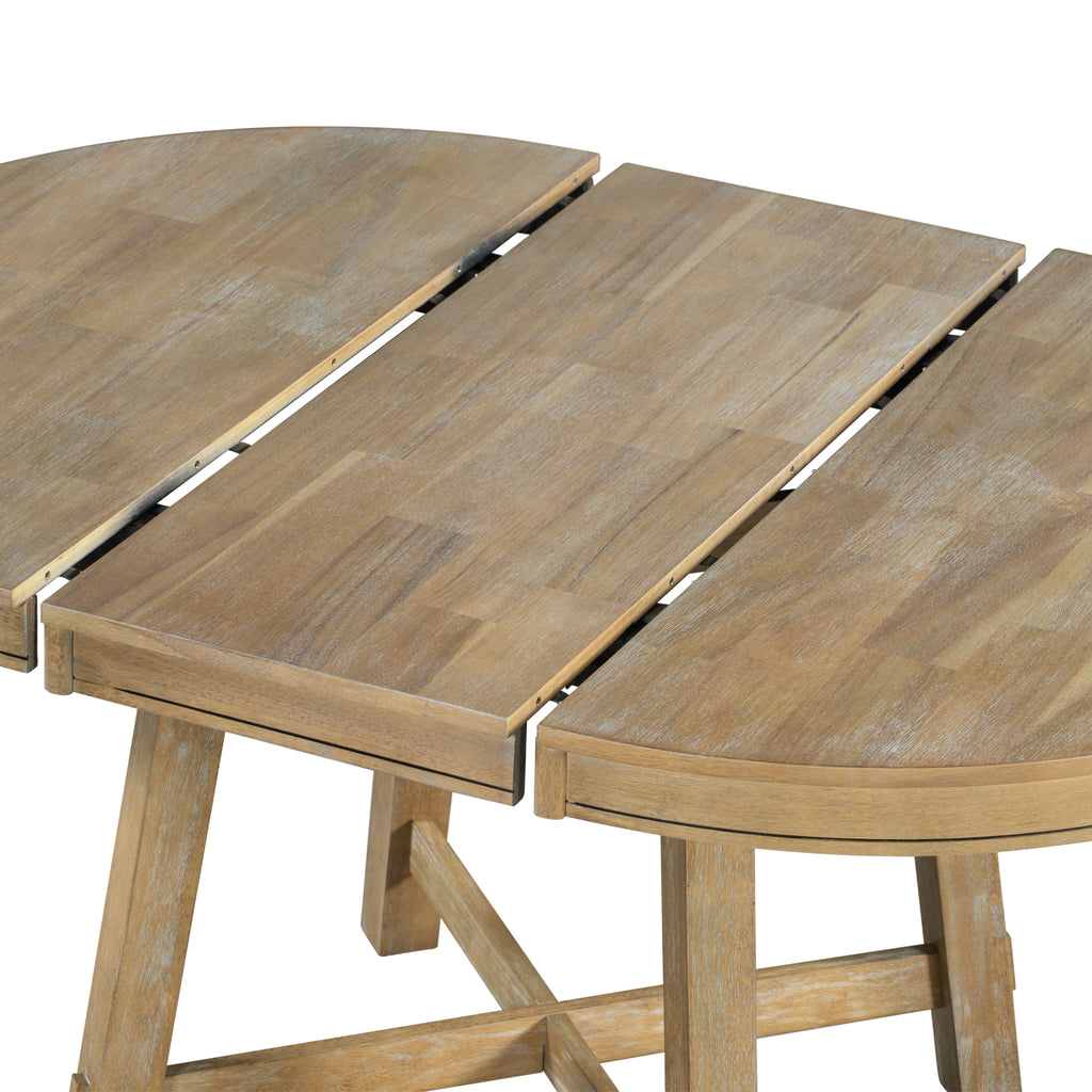 Natural round extendable dining table seats six product photo