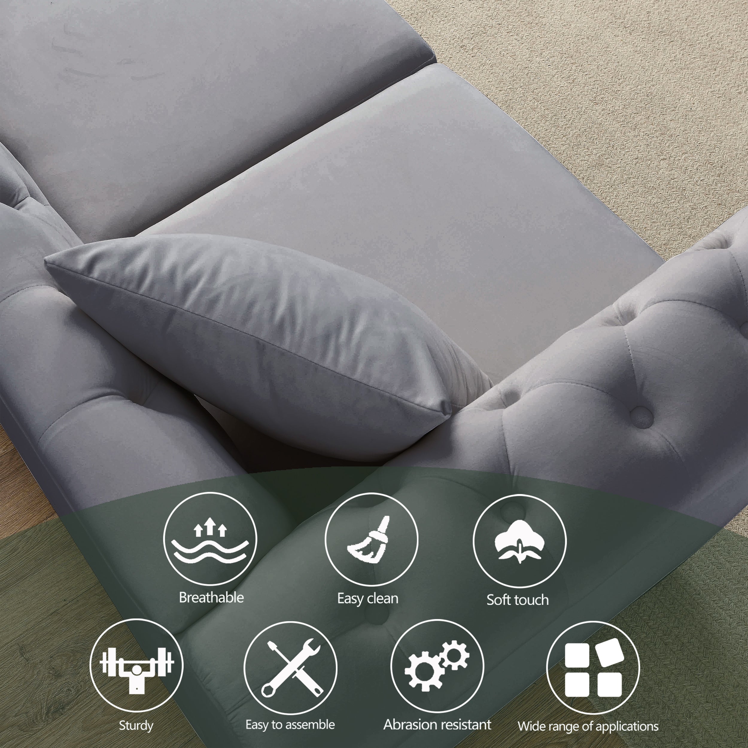 Chesterfield sofa seating area and removable cushion