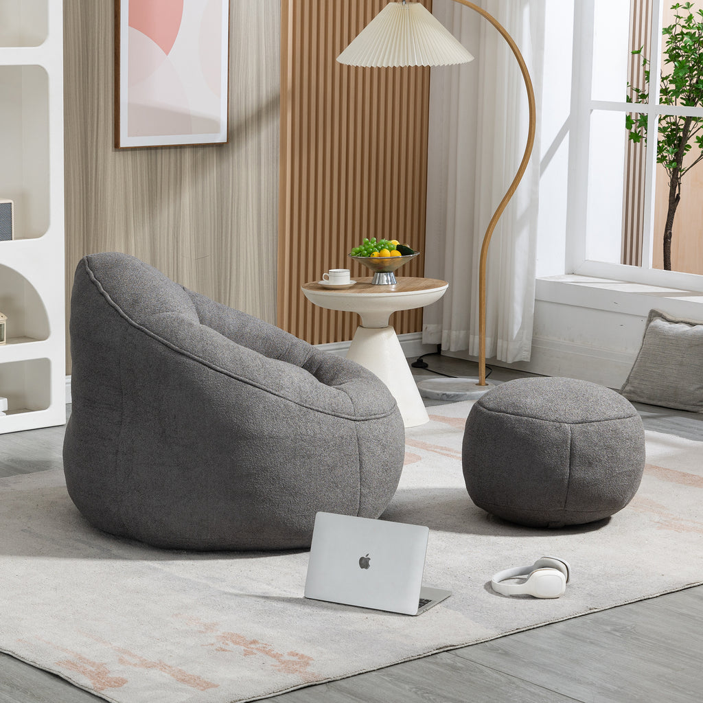 Lightweight grey bean bag chair full view