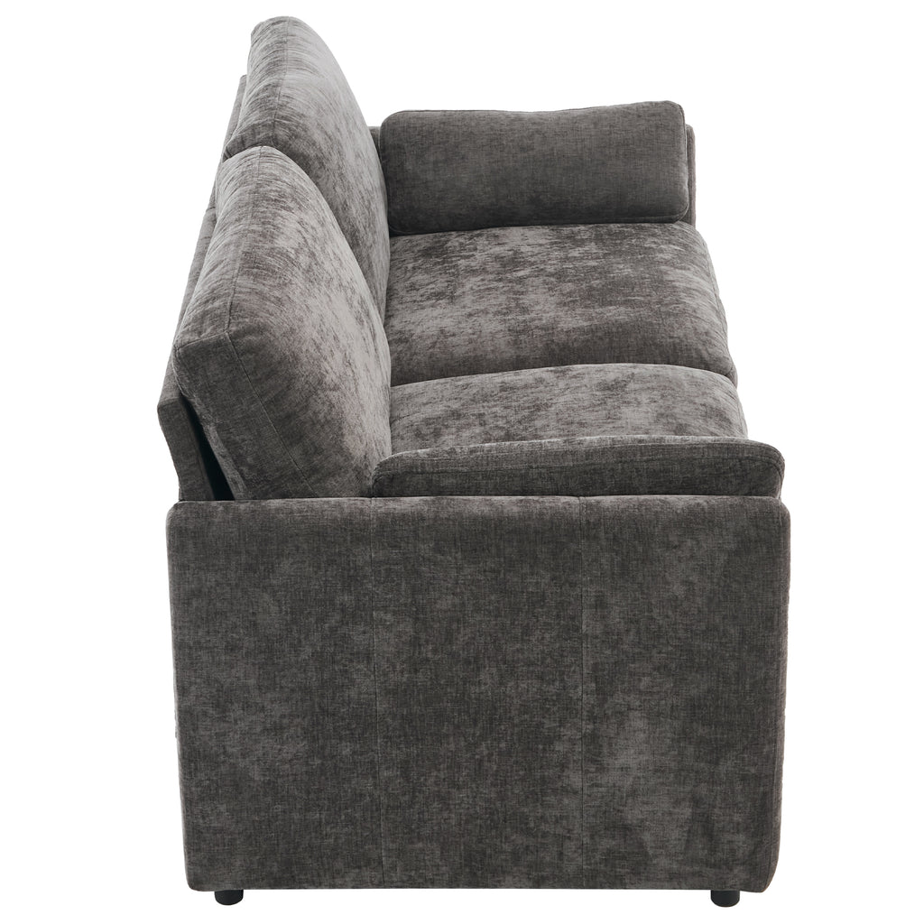 Gray chenille loveseat lifestyle photo